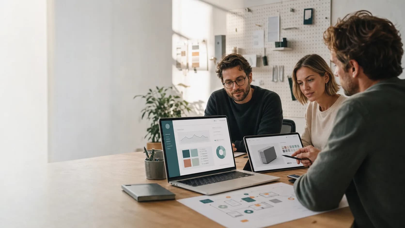 Freundlicher JOOSN Arbeitsplatz mit Website, Onlineshop, KI-Automation und Sondersoftware-Planung